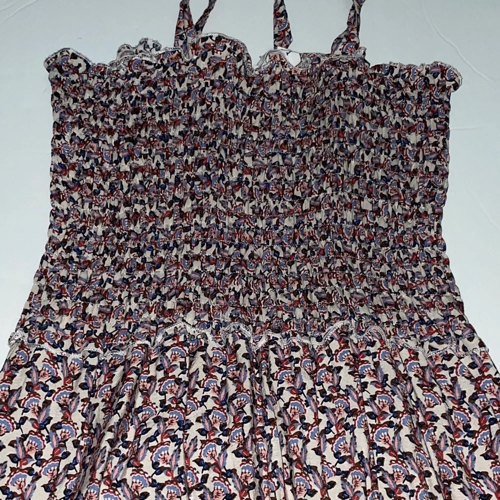 THML Navy, White & Rust Floral Smocked Tie-Shoulder Maxi Dress - Picture 7 of 8